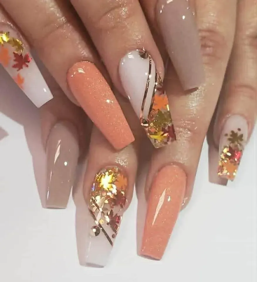 Fall autumn leaf nail art