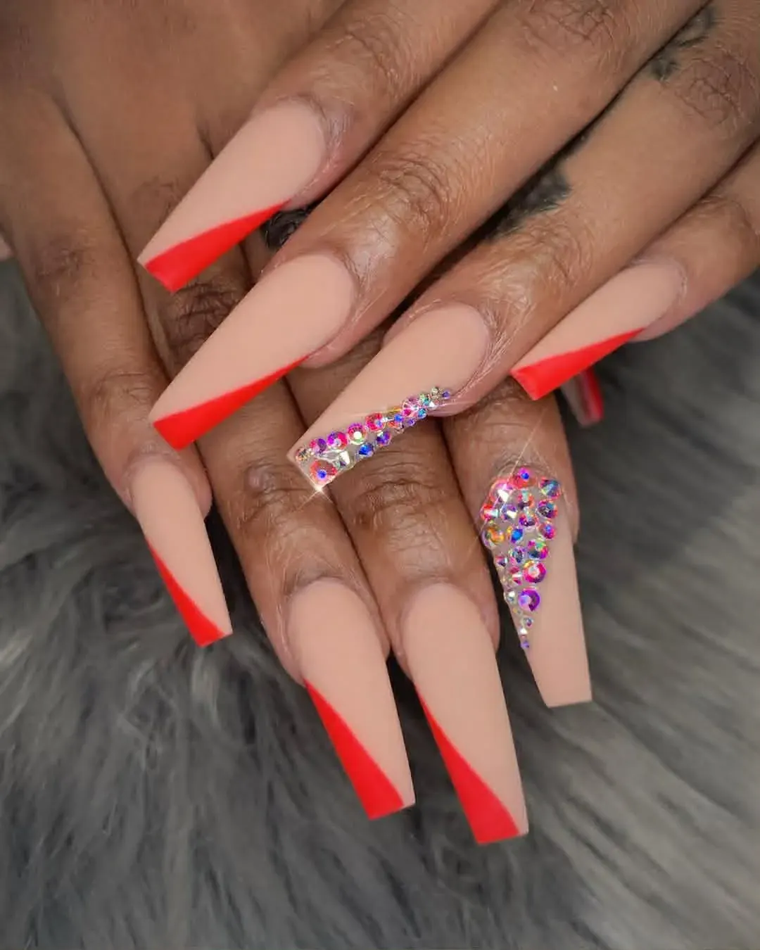 Red french tip with crystals
