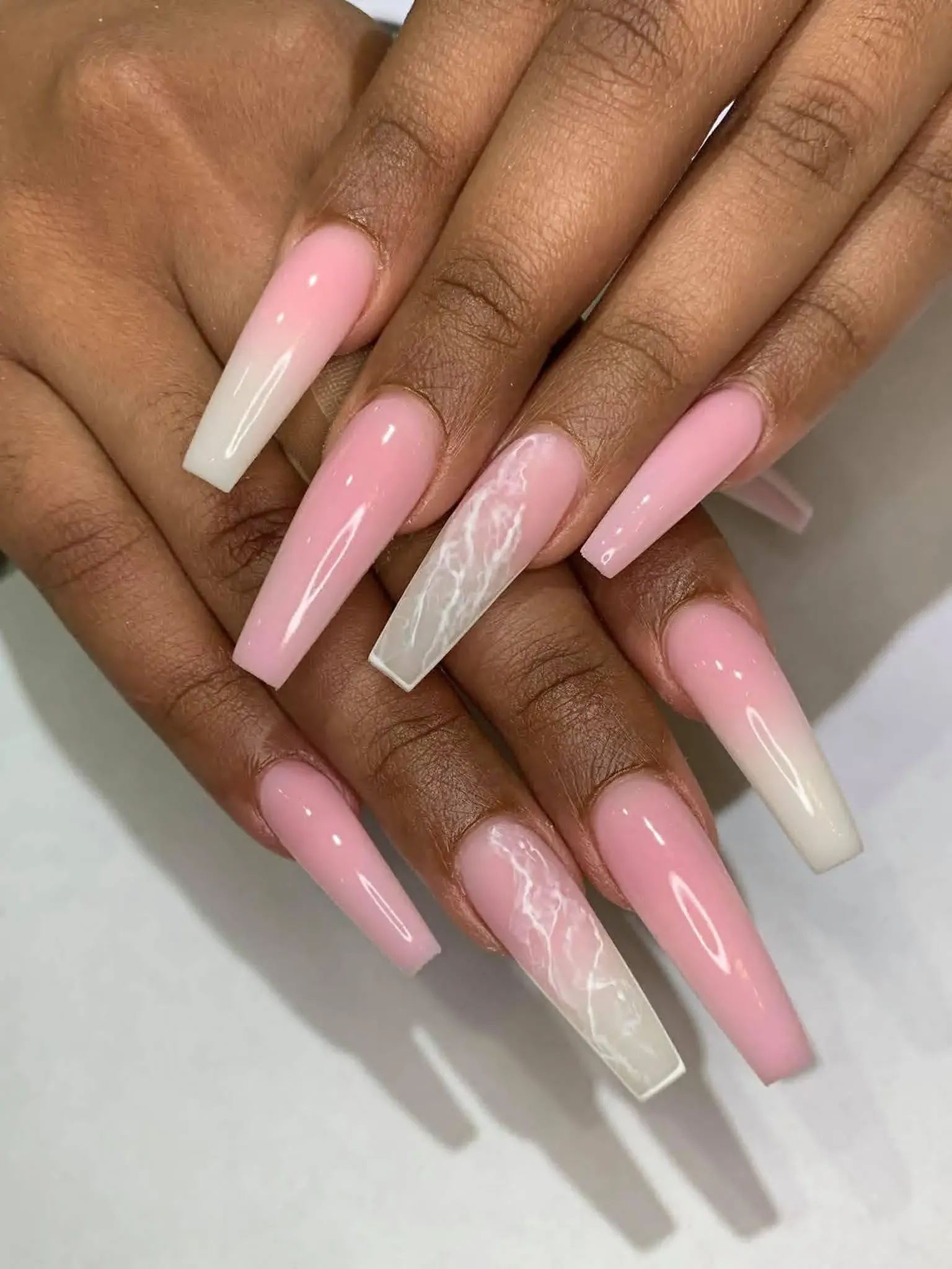 Pink ombre marble nails